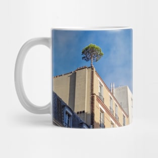 Pine tree on the top of a building Mug